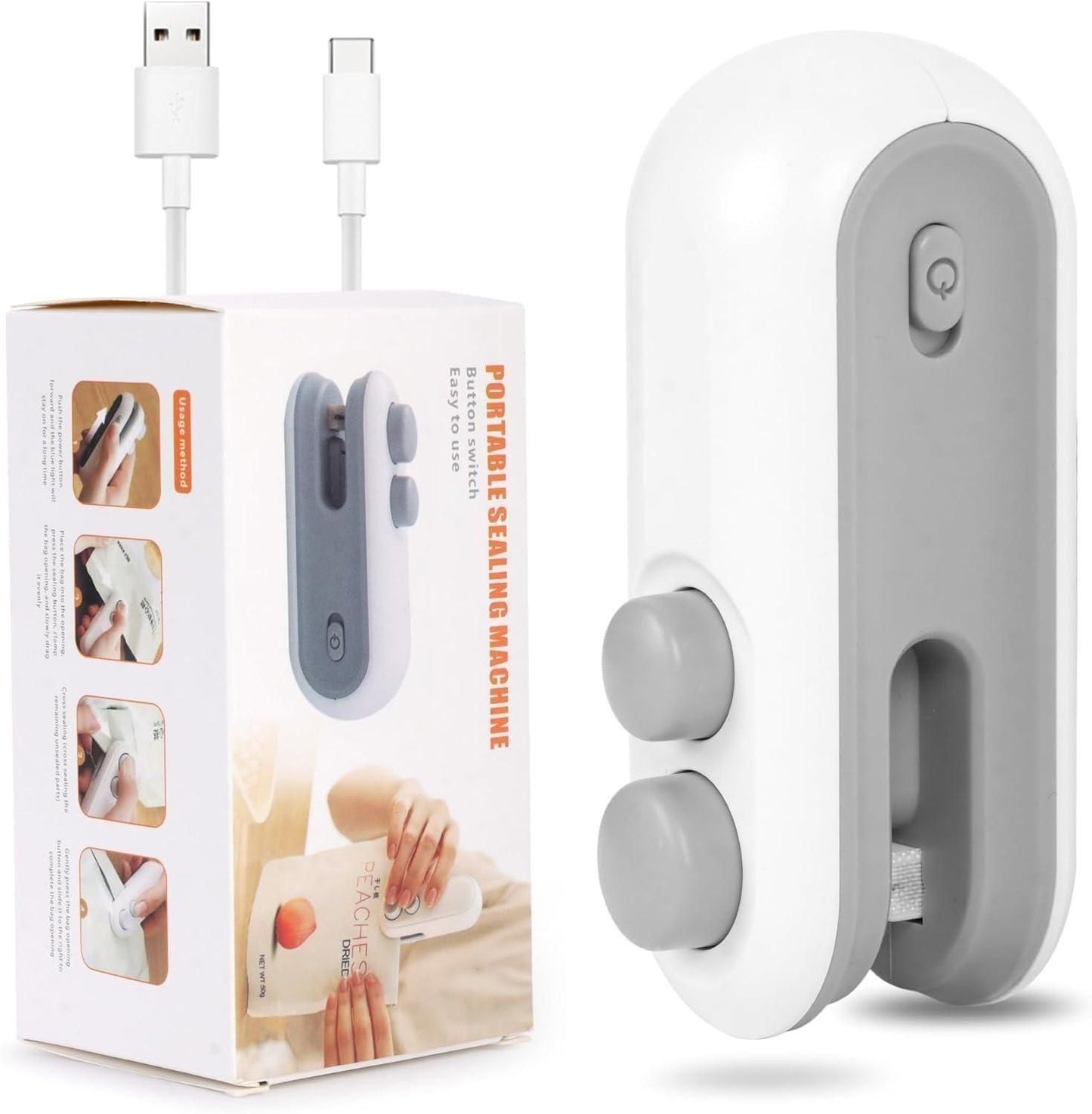 2-in-1 Mini Bag Sealer with Cutter – USB Rechargeable Heat Sealing Machine with Magnetic Back